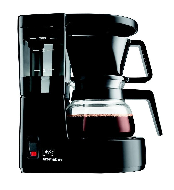 Melitta Aromaboy schwarz Filterkaffeemaschine mit Retro-Desing außenliegender Wasserstandsanzeige