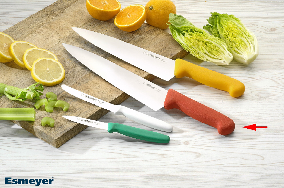 Giesser Kochmesser EXPERT 26cm Klingenlänge, breite Form, roter Griff, Klinge aus hochwertigem Chrom-Molybdän-Stahl