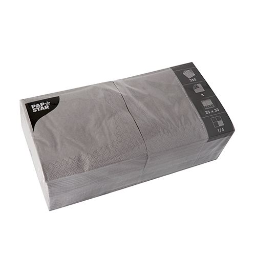 250 Servietten, 3-lagig 1/4-Falz 33 cm x 33 cm grau von PAPSTAR