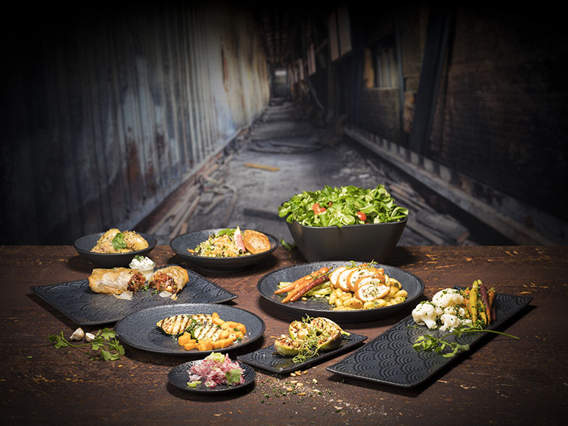 GN 1/1 Tablett -DARK WAVE- 53 x 32,5 cm, H: 2 cm Melamin innen: Dekor außen: schwarz spülmaschinengeeignet stapelbar nicht