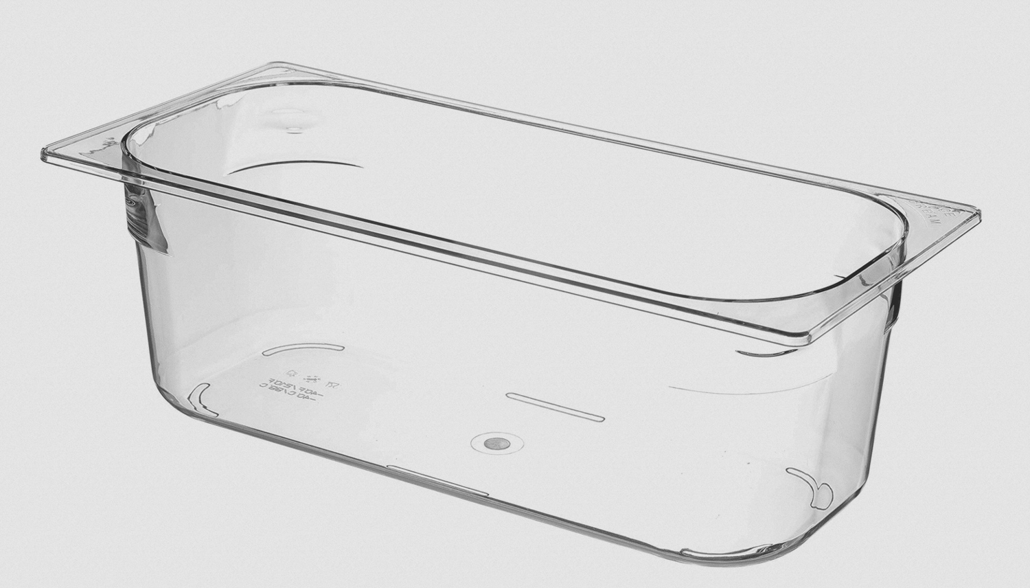 Eiscreme-Behälter, Polycarbonat. Transparent. 5 Liter, 360x165x(H)120 mm.