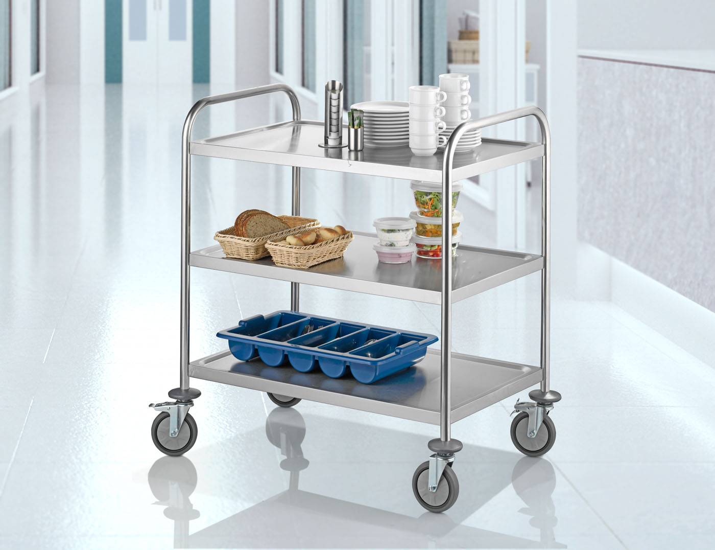 Servierwagen BUDGET mit drei Böden aus Edelstahl 18/0,