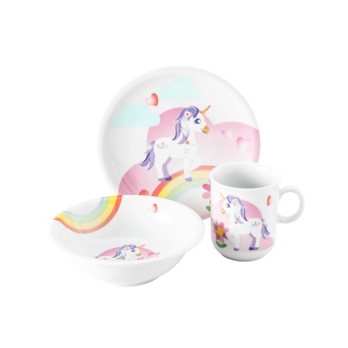 Seltmann Kinder-Set 3-teilig W, rund, Form: Compact, Dekor: 25582 Mein kleines Einhorn, hohe Kantenschlagfestigkeit, Made in Germany