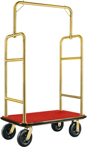 Gepäckwagen. goldfarben. Edelstahl. 2 schwenkbare Rollen Ø 20 cm mit Feststeller und 2