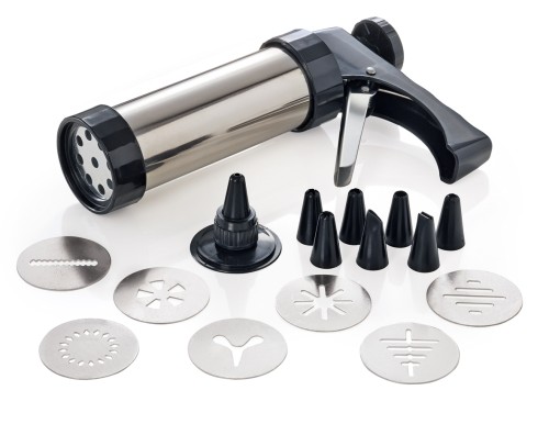 Gebäckspritze. Edelstahl. mit 8 Einsätzen und 8 Spritztüllen.