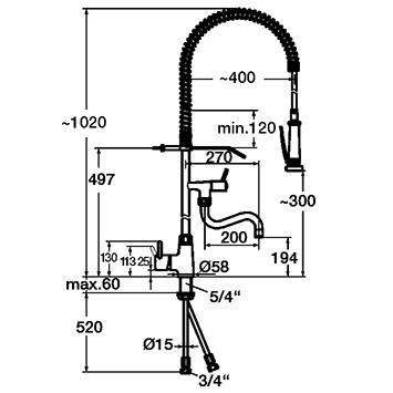 Bartscher Einhebelmischer 40L-1801B | Durchflussbei 3 bar: Brause: 18 L / Min. ,Strahlregler: 40L / Min. | 6,5 x 45 x 154,0 cm.