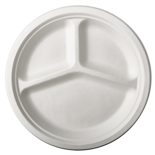 PAPSTAR 12 Teller, Zuckerrohr pure 3-geteilt Ø 26 cm - 2 cm weiss