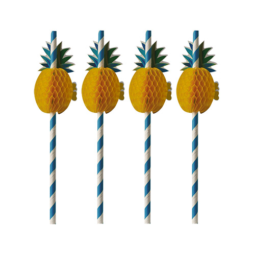 50 Trinkhalme, Papier Ø 6 mm · 20 cm blau/weiss "Pineapple" von PAPSTAR