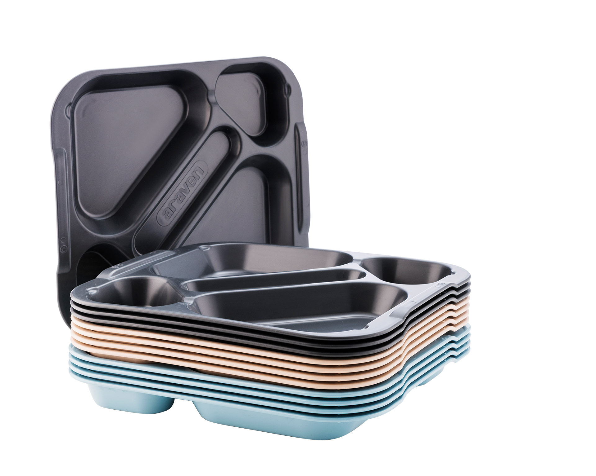 ARAVEN Tablett 370x334mm aus Polypropylen mit 5 Abteilen, grau