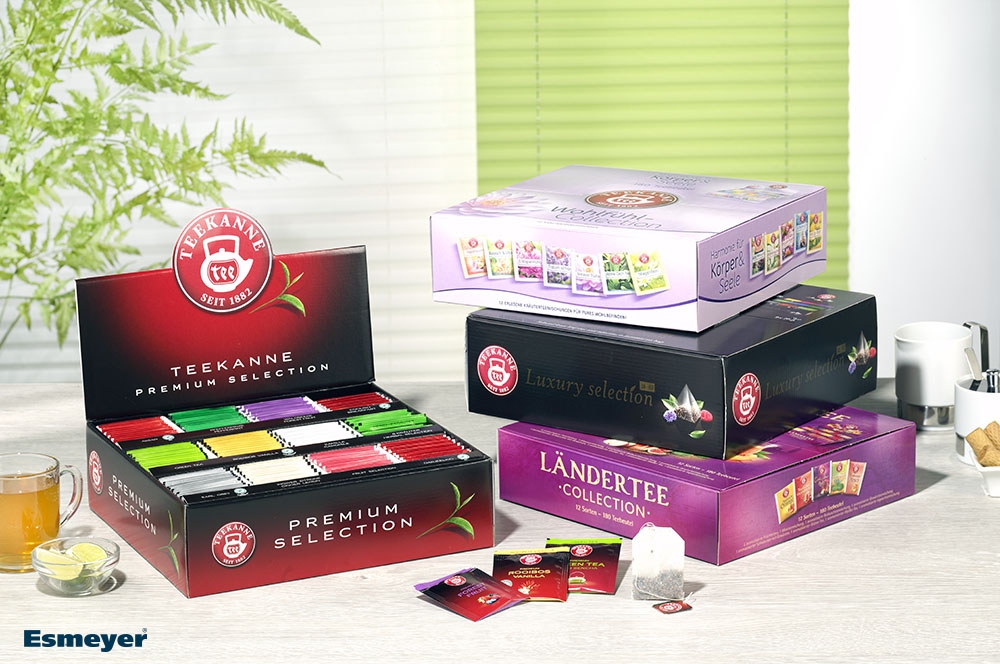 Teekanne GASTRO PREMIUM BOX, 12 beliebte Sorten à 15 Stück, Maße: 8,5x27x28,3 cm, im dekorativen Aufsteller.