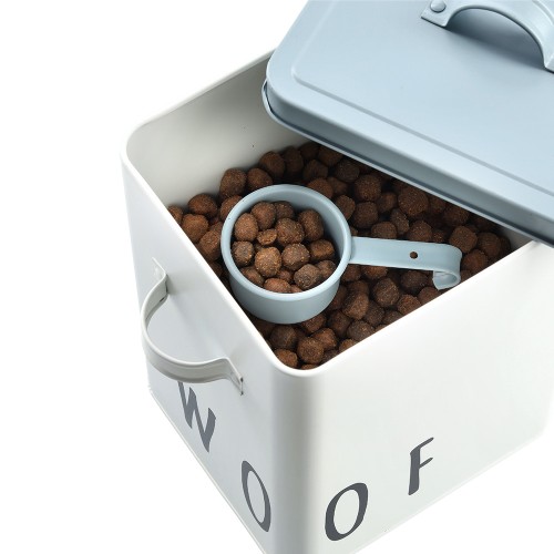 Futterdose "Woof", Metall, weiß/blau / Maße: 23,4x16,2x23,2/25,8 cm