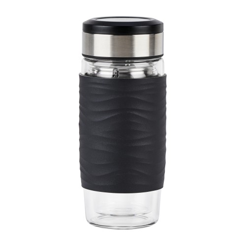 EMSA TEA MUG Teebecher (0,4 L, hochwertiger doppelwandiger Glaskörper, Manschette aus Silikon, perfekt aufgebrühter Tee mit