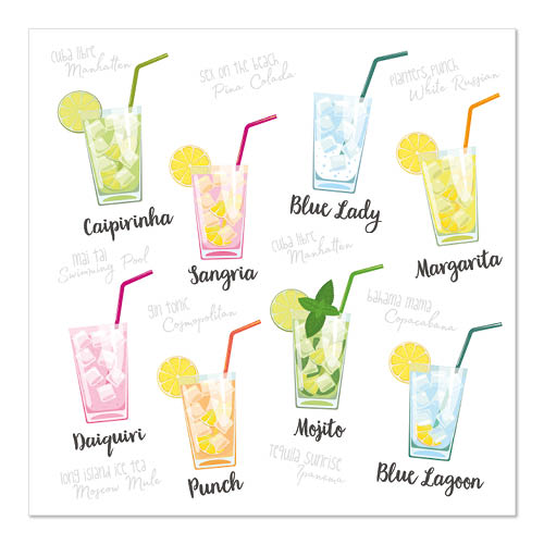 20 Servietten, 3-lagig 1/4-Falz 33 cm x 33 cm "Cocktail" von PAPSTAR
