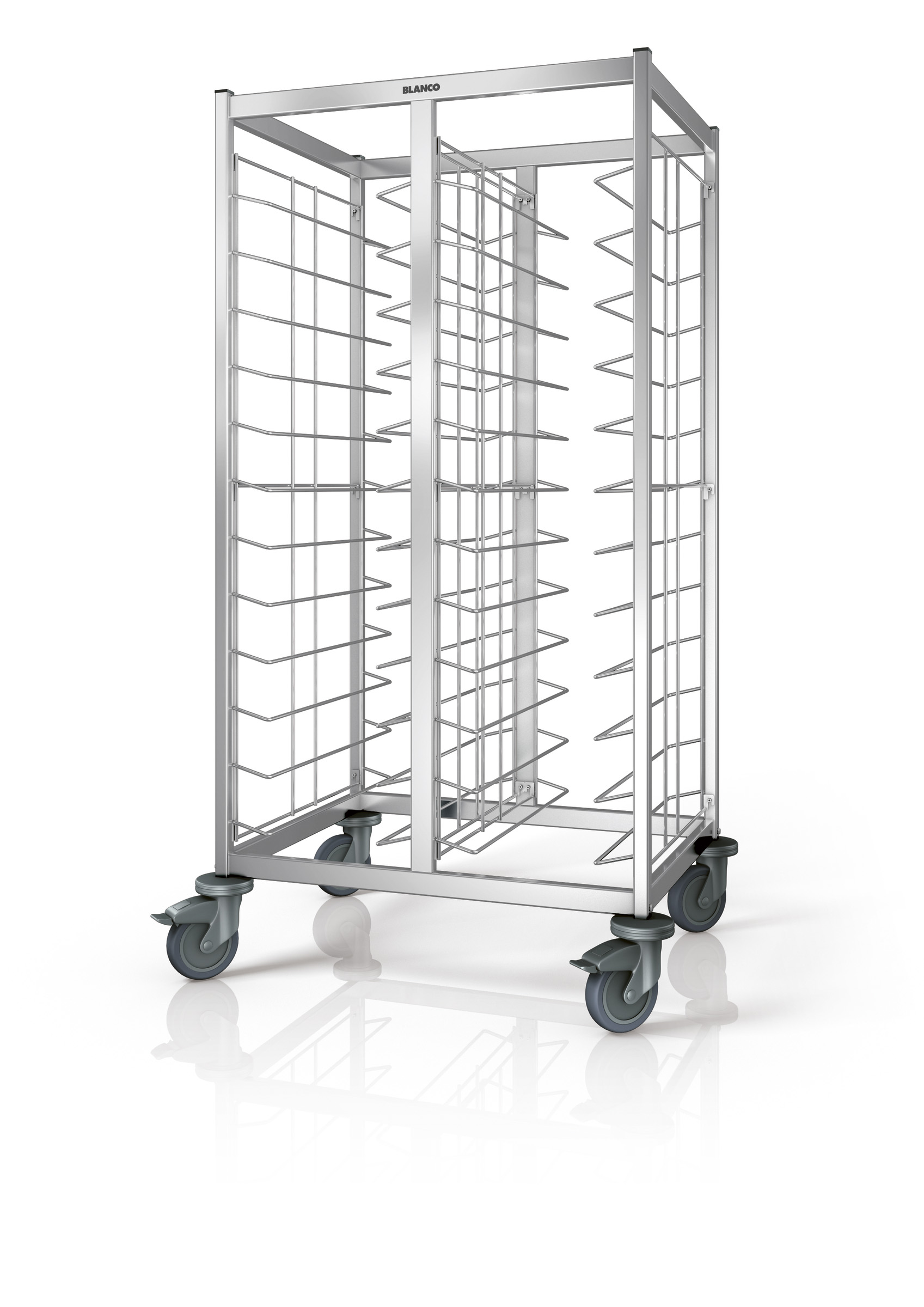 BLANCO Tablett-Abräumwagen TAW 2 x 12 GN aus rostfreiem Edelstahl mit Kunststoffrollen, 2-teilig, beidseitig beschickbar,