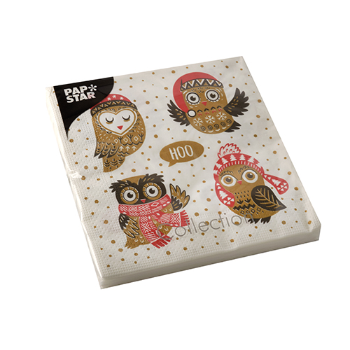 20 Servietten, 3-lagig 1/4-Falz 33 cm x 33 cm "Chouette" von PAPSTAR