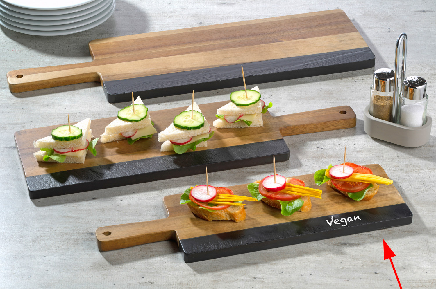 Contrast Servierbrett -AKAZIE SCHIEFER- 30,5 x 13 cm H: 1,5 cm Akazienholz, Naturschiefer