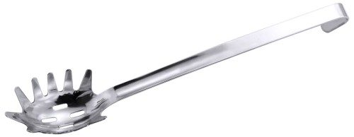 Spaghettiheber aus Edelstahl, fugenlos, hochglänzend, mit Hakengriff, schwere Qualität Löffelmaß: 10 cm x 7 cm, Gesamtlänge: 34 cm