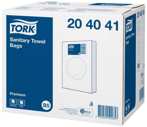 582-3247 Tork Hygienebeutel Polybeutel,B5, Farbe: weiß, 48 Pack à 25 Stück