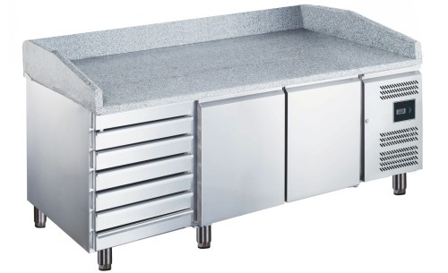 SARO Pizzatisch Modell EPZ 2610 TN - Material: (Gehäuse und Innenraum) Edelstahl; (Arbeitsplatte mit Aufkantung) Granit - 2 Türen + 7