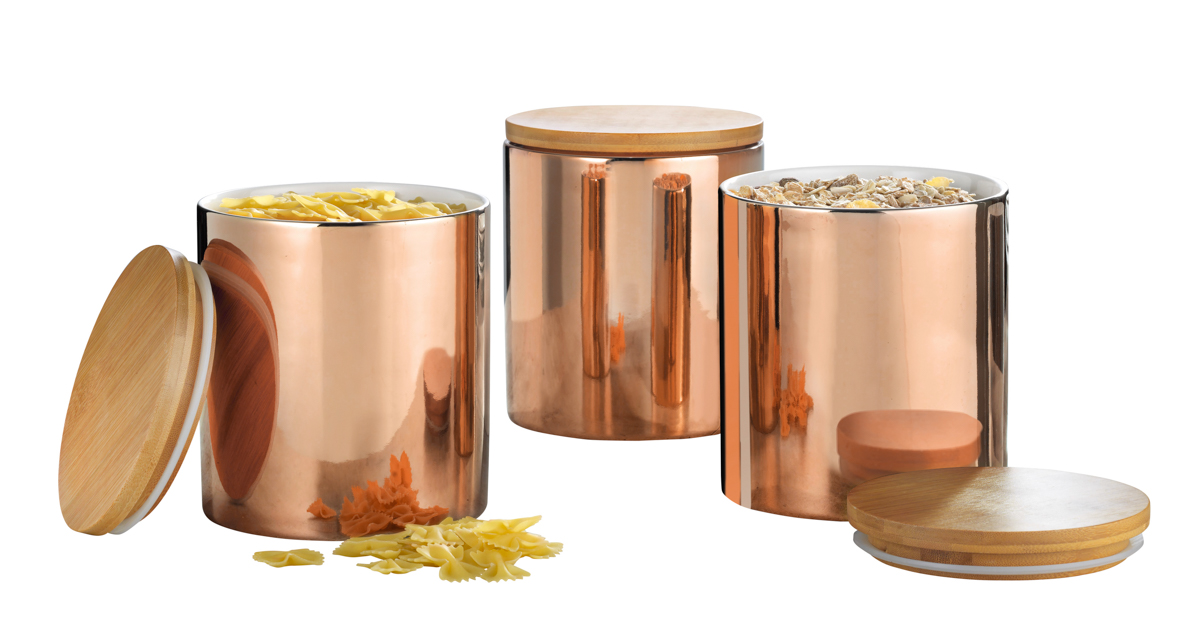 3-teiliges Vorratsdosen-Set GRENOBLE, Höhe 15,8 cm aus Porzellan, Farbe: Kupfer (innen weiß).