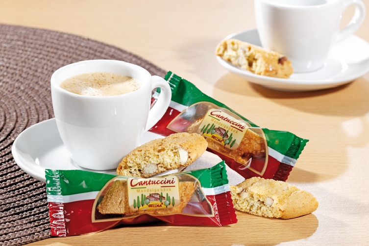 Hellma CANTUCCINI mit Mandel, Inhalt: 60 Stück à 8 g je Karton.