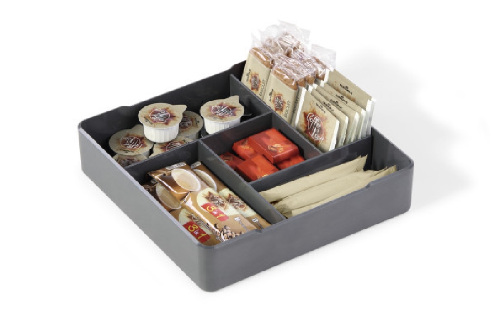 COFFEEPOINT Ablageschale quadratisch, anthrazit. 21 x 4,8 x 21 cm (B x H x T). 5 Fächer. Aus robustem ABS-Kunststoff, spülmaschinenfest.