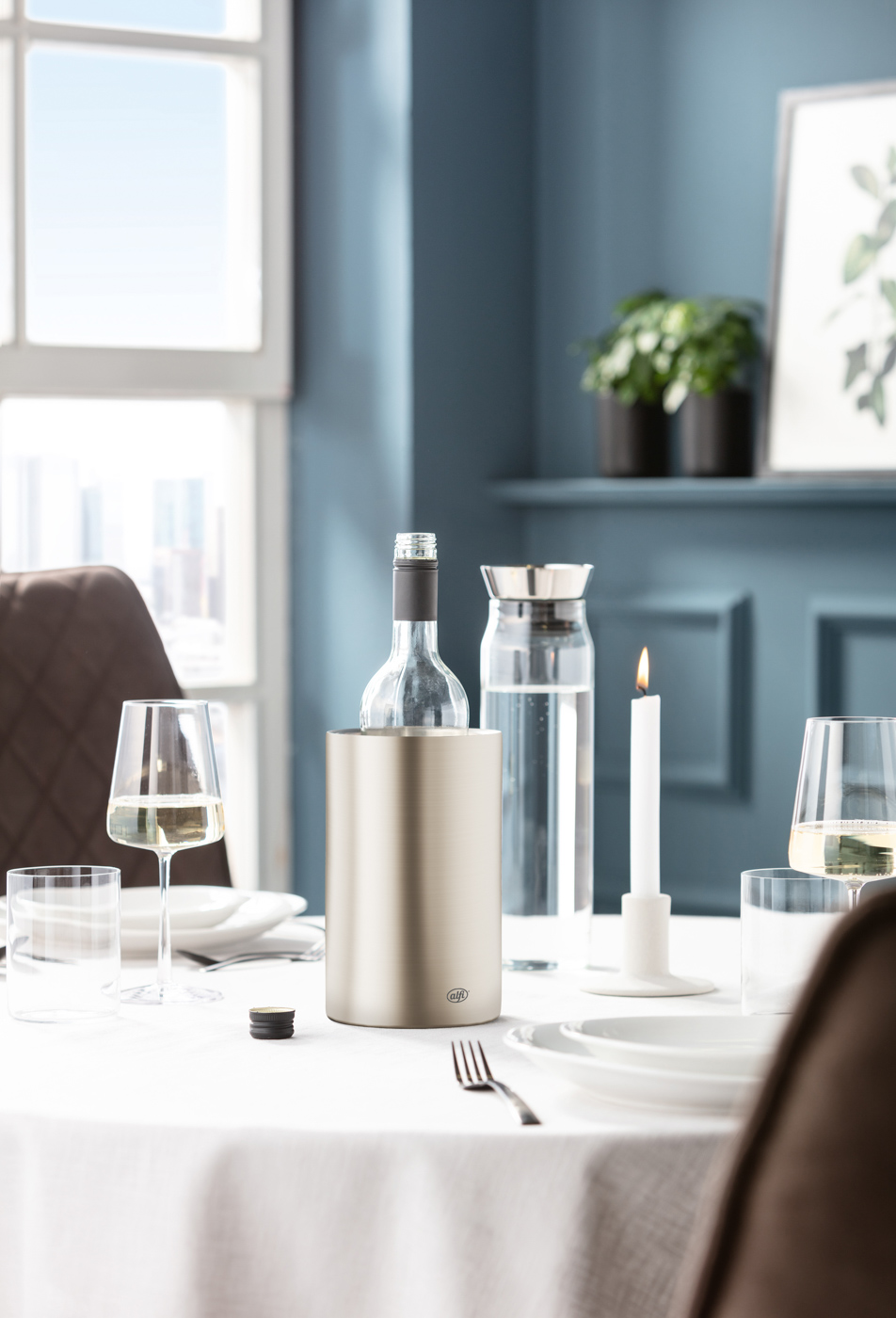 Flaschenkühler VINO aus doppelwandigem Edelstahl; champagne mat; frei von BPA für gesunden Genuss