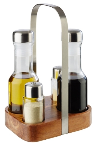 Menage -WOOD- 15,5 x 12 cm, H: 24,5 cm Set bestehen aus: - Basis, Holz (Akazie) 18/8 Edelstahl, mattiert - Pfeffer- und