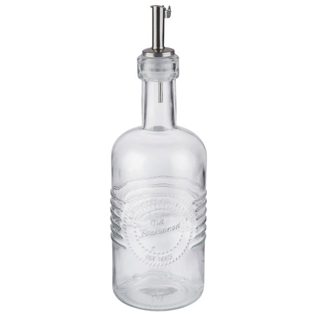 APS Essig- & Ölflasche, Ø 7 cm, H: 22 cm, 350 ml, Behälter aus Glas, Ausgießer mit Deckel aus, Edelstahl, Silkon, -OLD FASHIONED-
