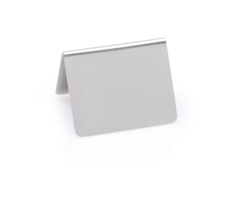 Tischschild. Chromnickelstahl. ohne Aufdruck. Maße: 5 x 4,5 x 4,5 LxBxH.