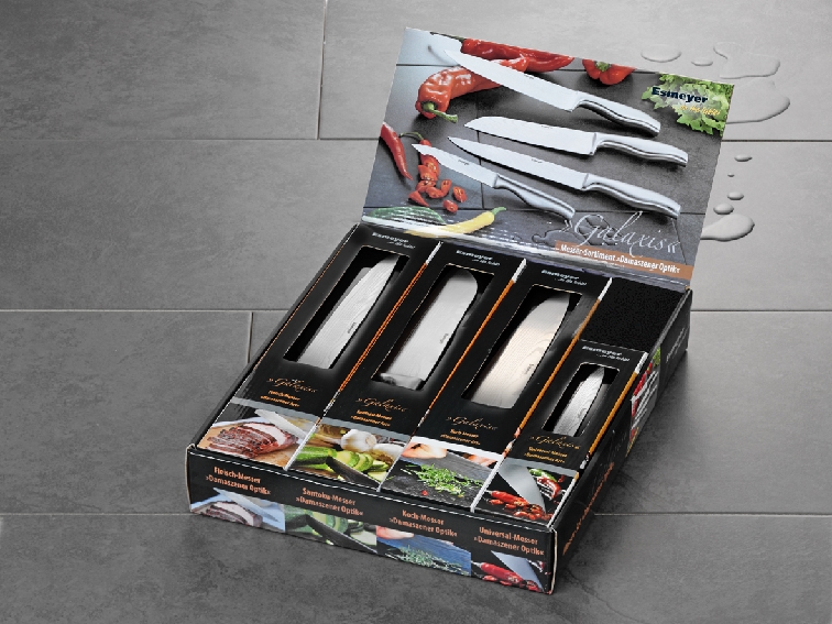 8-tlg. Messer-Set mit Edelstahl-Messern "SPARSET" Damaszener Art, Klingen aus Spezialstahl hochwertige Hohlheftgriffe "SPARSET"