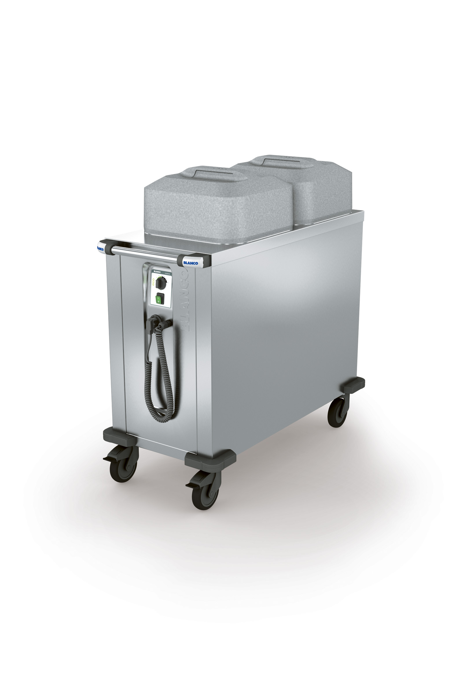 BLANCO Tellerspender a. rostfreiem Edelstahl, 4 Lenkrollen Ø 125 mm, davon 2 mit Feststeller, beheizbar (Umluft), Schutzart: IP X5, inkl.