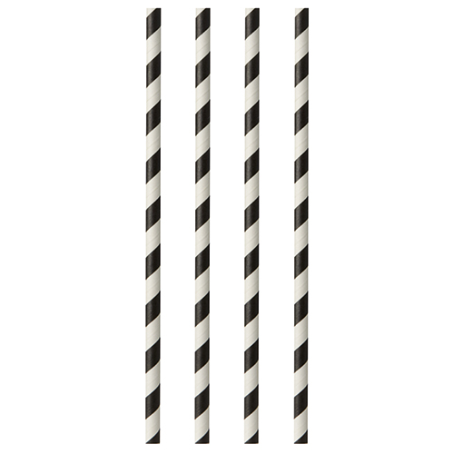 100 Trinkhalme, Papier Ø 6 mm · 29 cm schwarz/weiss "Stripes" von PAPSTAR