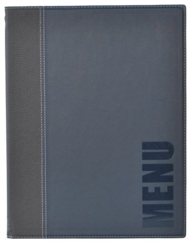 Speisekartenmappe für DIN A4 Blätter einschließlich einer Einlegefolie aus feinem Kunstleder, mit Aufdruck MENU, leicht zu