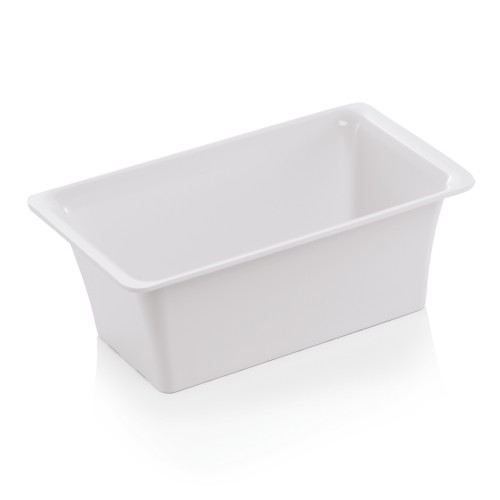 GN 1/4 Behälter, mit glattem Rand. Material: Melamin. Serie: GN 97. Inhalt in Litern: 2,8. Farbe: weiß. Maße: Höhe: 100 mm