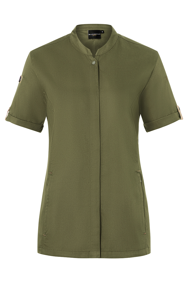 Kurzarm Damenkochjacke Green-Gen., aus nachhalt. Material , 72% GRS Cert. Rec. Polyester / 28% Convent. Cotton - Gr. 52 - weiß - von Karlowsky