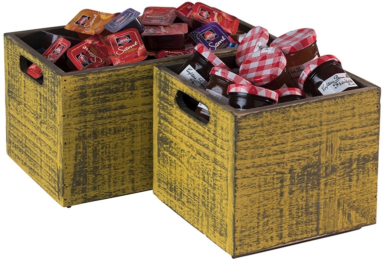 Table Caddy -VINTAGE- 17 x 17 cm, H: 16 cm Holz, gelb unterteilt in 4 Fächer Fachgröße je 7 x 7 cm Unterteilung herausnehmbar