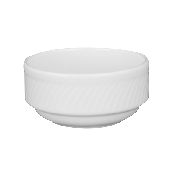 Schüssel rund stapelbar 6 cm - Form: Swing Time -, weiss - aus Porzellan. Hersteller: Eschenbach., "Made in Germany".