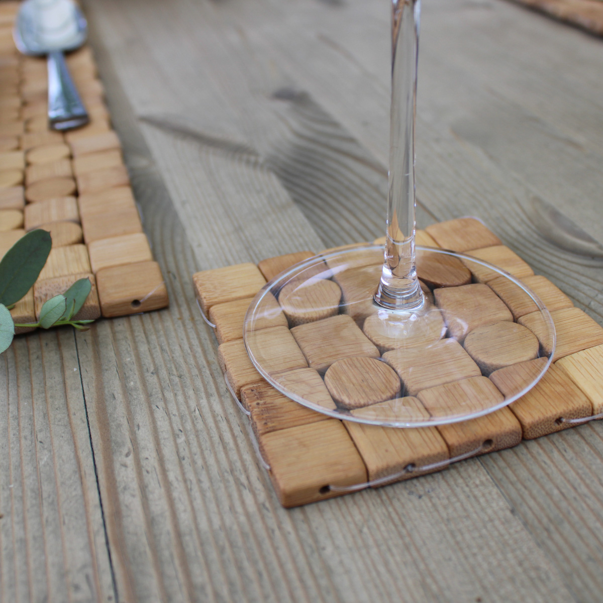 4 Bambus Untersetzer »Mosaik«, 10 x 10 cm