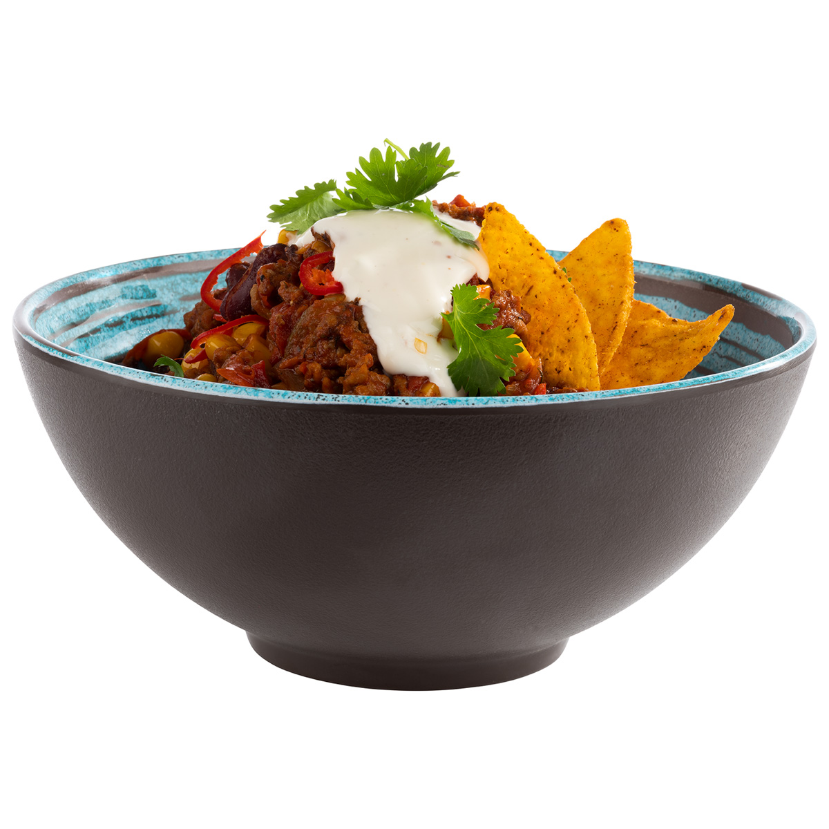 Schale -CANCUN-, Ø 18,5 cm, H: 8 cm, Melamin, innen: Dekor, türkis / braun, außen: braun, 1 Liter