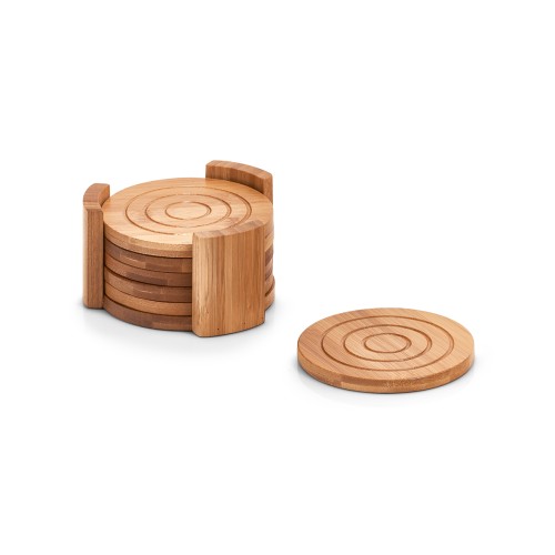 Glasuntersetzer-Set, Bamboo lackiert, Ø12,7x7 cm. Farbe: natur. Dieses runde Glasuntersetzer-Set wurde aus edlem Bambus gefertigt. Die 6