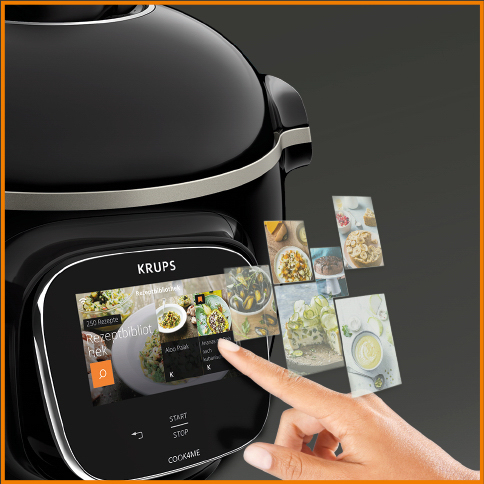 Krups Cook4Me Touch Multikocher; elektrischer Schnellkochtopf; vernetzt; WLAN; Touchscreen; 250 Rezepte; 13 Gareinstellungen; benutzerfreundlich;