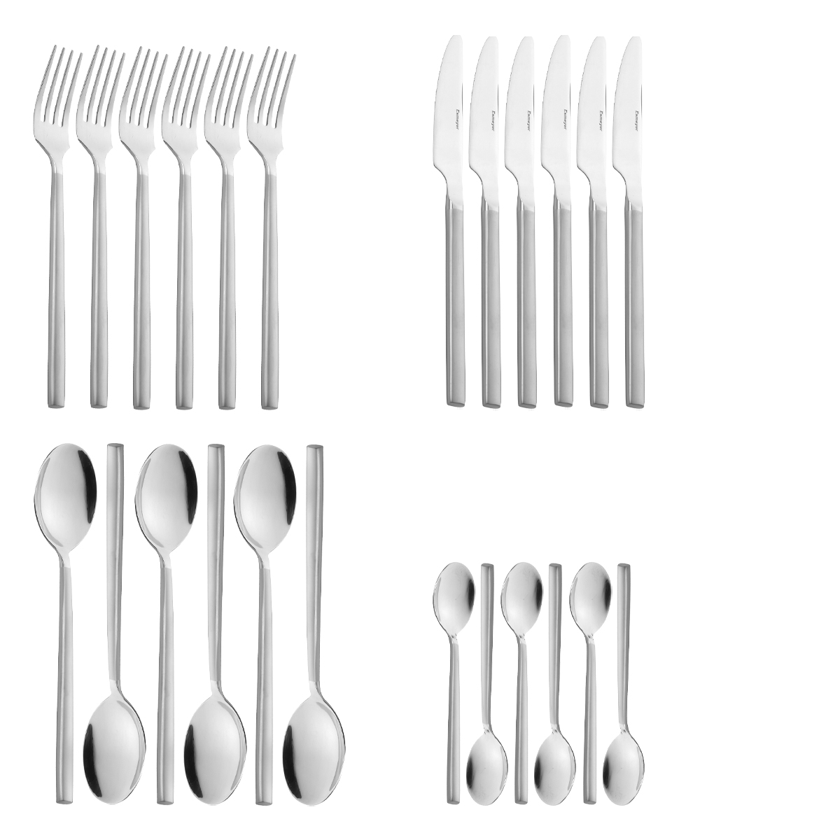 24-teiliges Besteck SILKE aus Edelstahl 18/0 poliert, massiv geschmiedet. Messer aus Klingenstahl.