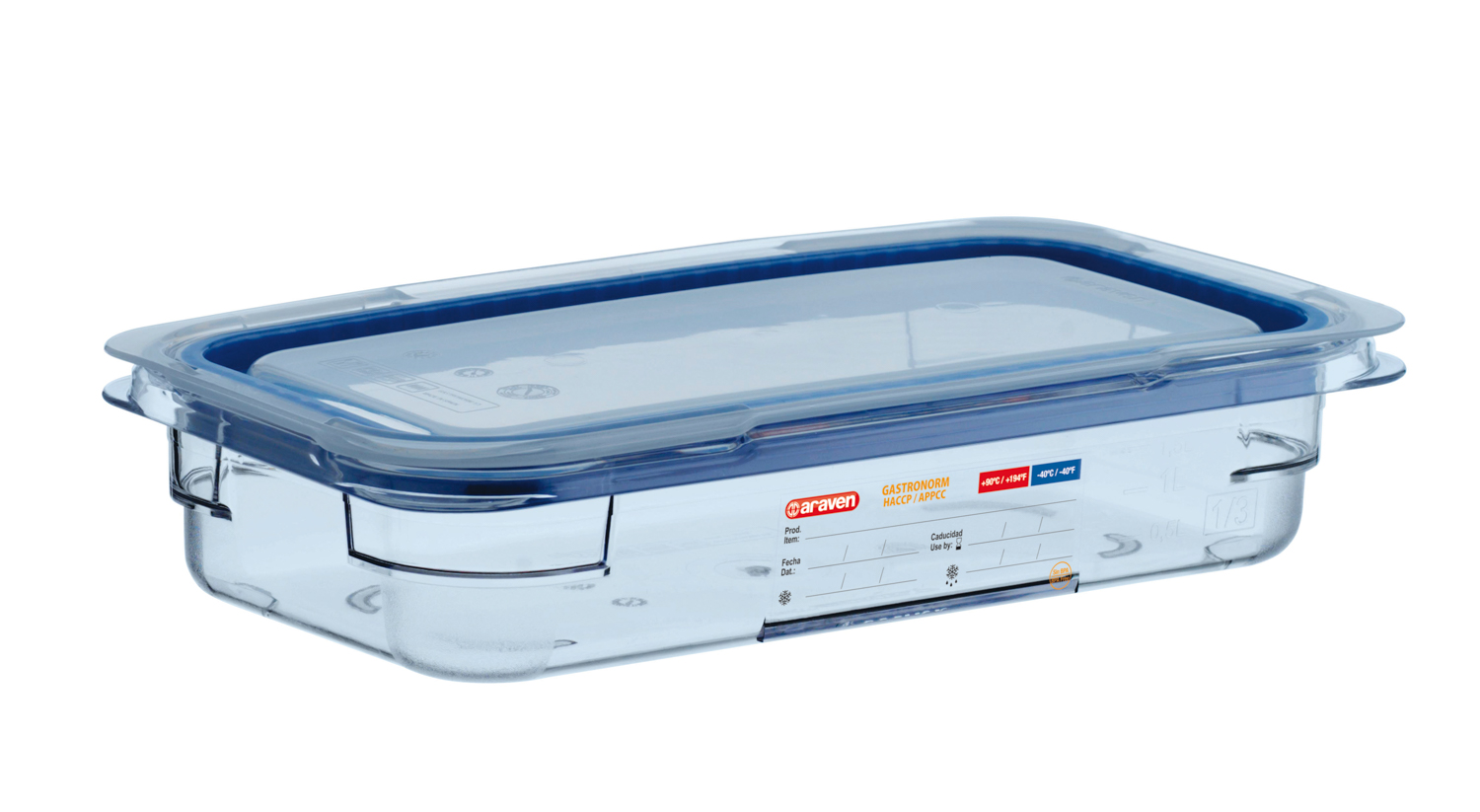 ARAVEN luftdichter Behälter mit Deckel GN 1/3 65mm Höhe und 1,65 Liter Fassungsvermögen, BPA-frei