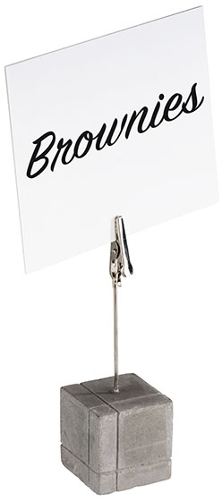 Kartenhalter, 4er Set 3 x 3 cm, H: 12 cm Beton, mit Klammer inklusive 30 Beschriftungskarten 10 x 8 cm (15x weiß und 15x