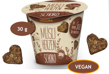 Hellma Müsli-Herzen mit Schoko Thekendisplay mit 18 Stück à 30g