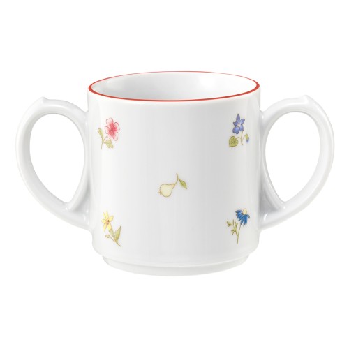 Seltmann Becher mit 2 Henkel 0,28 l, rund, Form: Community, Dekor: 57388 Streublume rote Linie, hohe Kantenschlagfestigkeit, Made in Germany