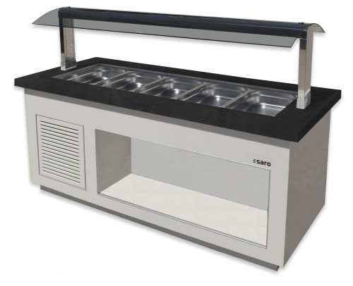 SARO Salatbar für 3x 1/3 GN, Modell PREMIUM LINE SB-K130 weiß - Wanne aus 304er Edelstahl - 17 cm starke Granitplatte - Glas-Spuckschutz,