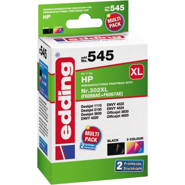 edding Tintenpatrone HP 302XL EDD-545 ca. 590 Seiten schwarz, ca. 360 Seiten farbig schwarz, mehrfarbig 2 St./Pack.