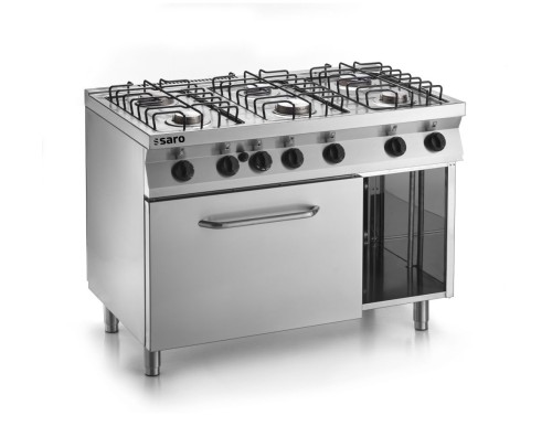 SARO Fast-Serie Gasherd mit Gasbackofen Modell F7/FUG6LN Made in Europe - Material: (Gehäuse) Edelstahl / Muldenroste aus Stahldraht -